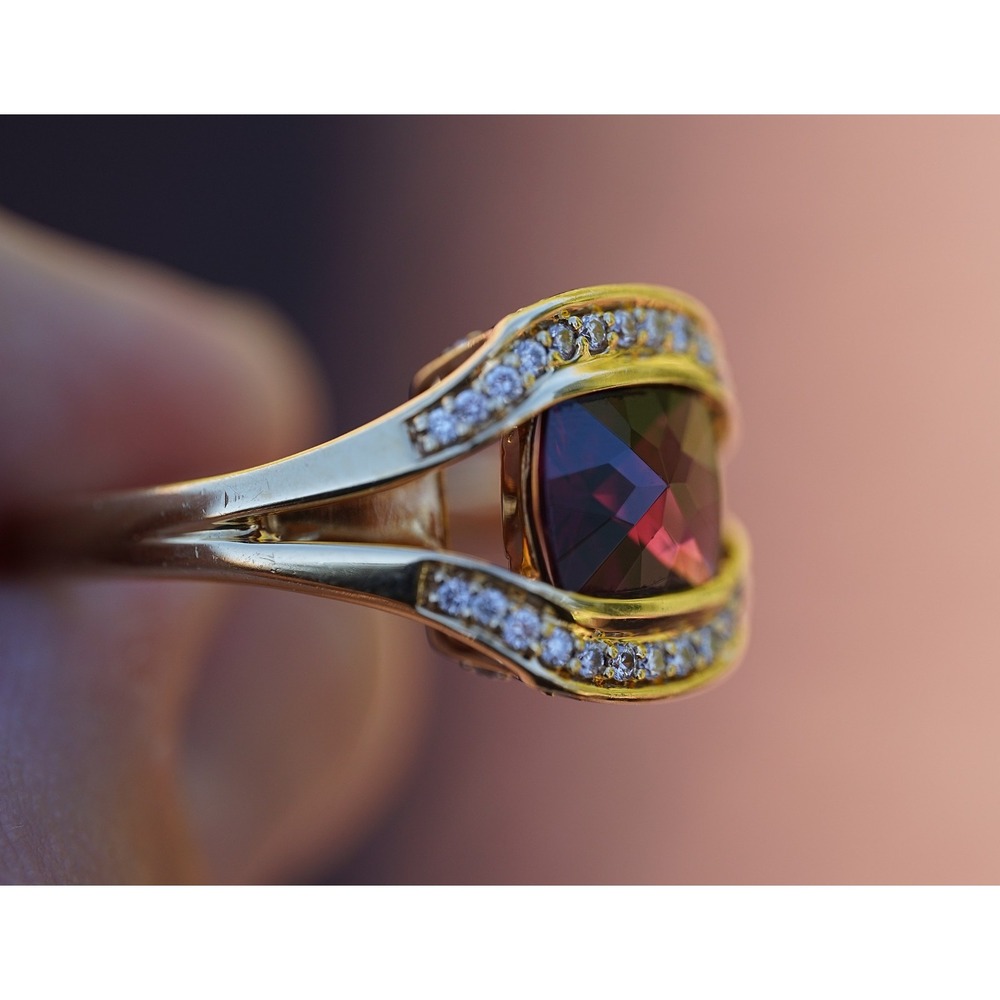 Lorenzo Designer 18k‎ Solid Gold Natural Rhodolite Garnet & Diamond Pave Ring - Picture 8 of 13